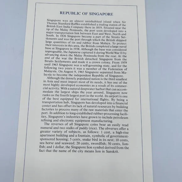 Franklin Mint Coin Sets of All Nations Collectible Republic of Singapore VTG - Picture 5 of 11